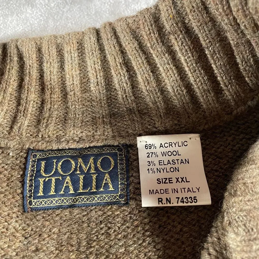 Vintage Uomo Italia Made In Italy Brown Cozy Quarter Zip Sweater